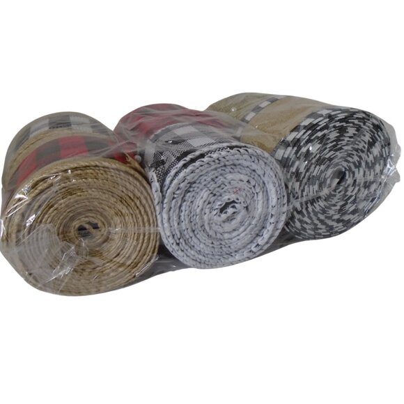 Christmas Buffalo Plaid Burlap Wired Ribbon 6 Rolls 2" Wide 5 Yards Each 3518 - Picture 3 of 5